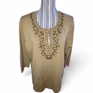 Cable & Gauge Tan Embroidered Blouse Size 1X